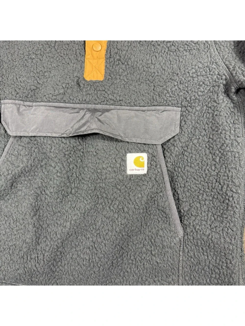 Carhartt Jacket Mens Small Black Brown Sherpa Pullover Sweater Button Snap RELAX